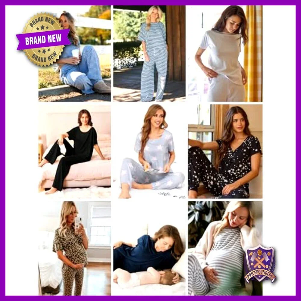 2 Pack Pajama Set Short Sleeve Tops Long Pants Lounge Wear with Pockets